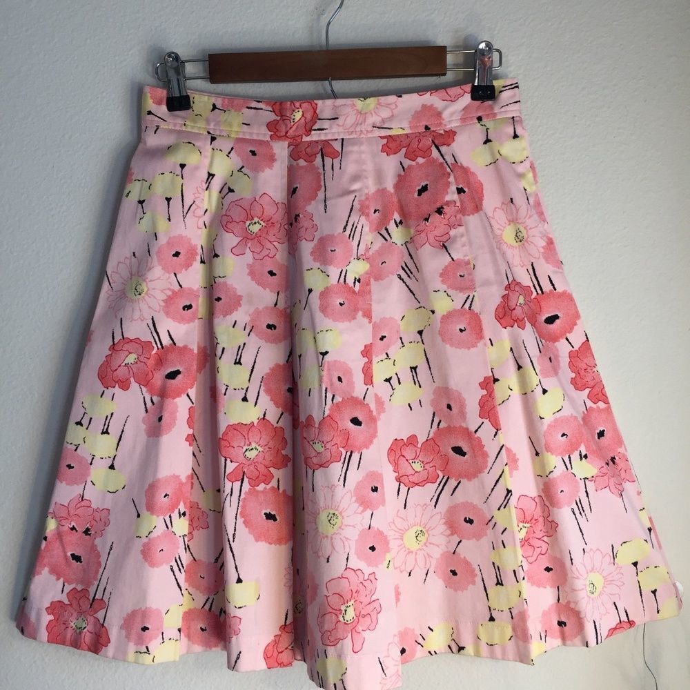 Apostrophe Poppy Floral A Line Skirt 8P Pink Cotton Petite